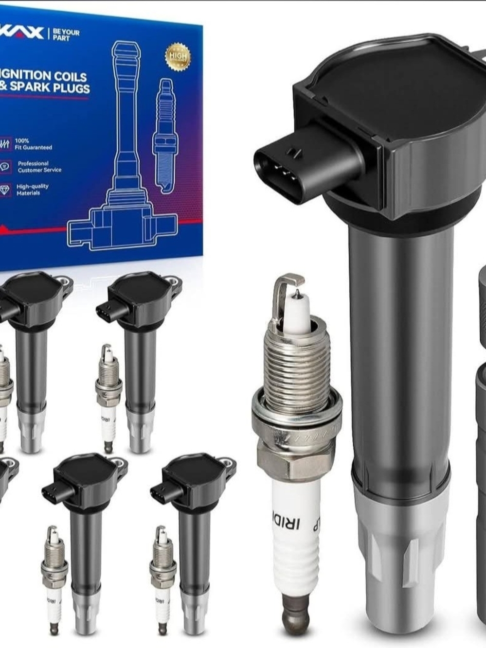 Ignition Coils & Spark Plugs Set - Black and Silver